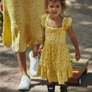 Reformation Kids Abbie Yellow Floral Ruffle Dress